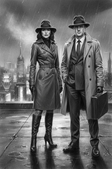 FotoBudka AI - przykładowa generacja: kadr detektywistyczny noir