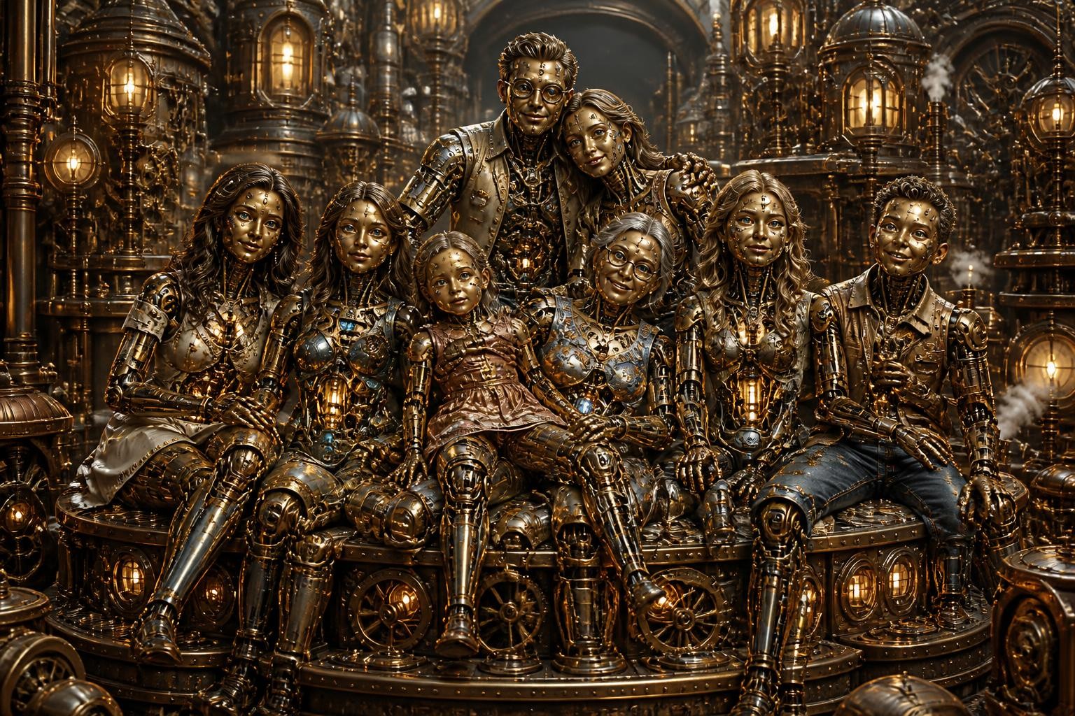 Przykładowa generacja AI - rodzina w stylu steampunk