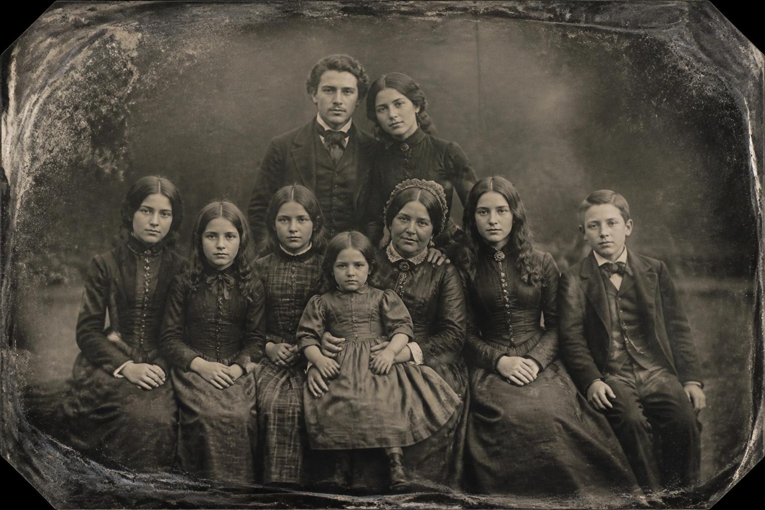 Przykładowa generacja AI - rodzinny portret w stylu dawnej fotografii